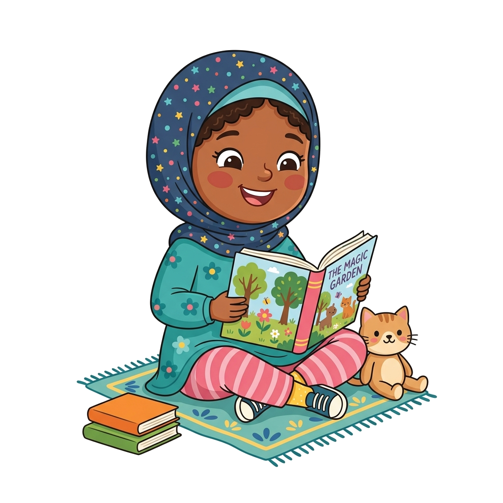Girl in hijab reading